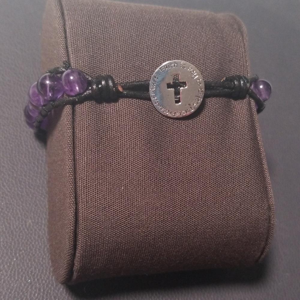 🦀Bracelet / Anklet, purple beads, cross